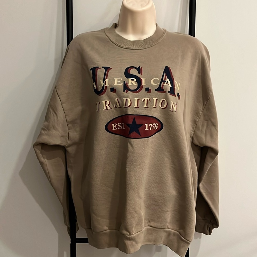 Vintage Jerzees Cream USA American Tradition Sweatshirt Pullover Adult Y2K SZ L